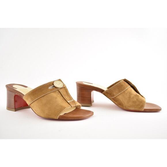 Christian Louboutin Dechirago 55 Safari Brown Suede Mule Block Heel Sandal 35.5 - Picture 4 of 12